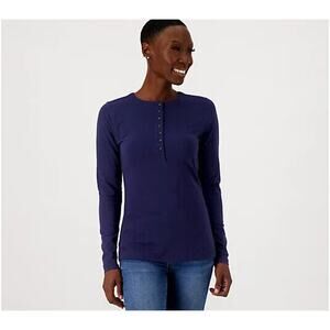 GIRL WITH CURVES NEW $55‎ Jersey Knit Henley Top Navy 2X
